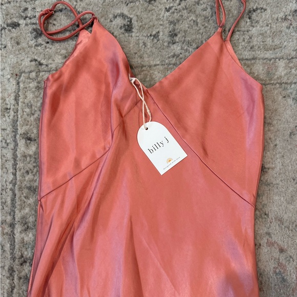 Elegant Rose Gold Pink Orange Satin Gisella Maxi Dress - Picture 3 of 4